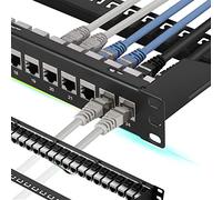Rapink Panel de conexión de 24 puertos Cat7 con soporte Keystone 10G en línea, panel de conexión acoplador STP blindado de 19 pulgadas con barra trasera extraíble, panel de conexión de red 1U para