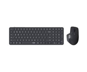 RAPOO - 9760M - Combo Teclado y ratón inalámbrico Multi Modo Ultra-Slim - Conexión inalámbrica multimodo, conexión de hasta 4 Dispositivos, diseño Ultra-Slim, ratón ergonómico - Negro