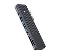 Rapoo | Adaptador Multiport 7 en 2 USB-C para MacBook, Gris | 2 USB-A, 1 USB-C, 1 HDMI 2.0, 2 Pantallas a 60Hz, 1 Lector Tarjetas SD, 1 Lector Tarjetas MicroSD, 1 USB-C Power Delivery100W