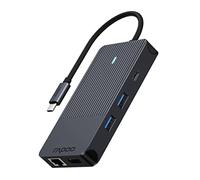 Rapoo | Adaptador multipuerto 10 en 1 de LAN Gigabit, HDMI, Gris Oscuro | Tarjeta SD y Micro-SD y USB-A a USB-C, con Modo Multi-Stream, UCM-2005