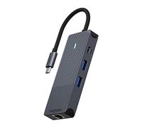 Rapoo - Adaptador multipuerto 6 en 1 de LAN Gigabit, HDMI, Tarjeta SD y Micro-SD y USB-A a USB-C, con Plug and Play fácil de Usar, UCM-2004, en Gris Oscuro