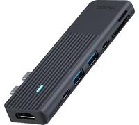 Rapoo Adaptador Multiport 7 en 2 USB-C para MacBook (2 USB-A, 1 USB-C, 1 HDMI 2.0, 2 Pantallas a 60Hz, 1 Lector de Tarjetas SD, 1 Lector Tarjetas MicroSD y 1 USB-C Power Delivery 100W) Gris