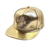 Rapper Hat - Sweat Resistant Flat Brim Fit, Gold Accent 80s Headwear Cap, Lightweight PU Leather Cotton Snapback Hat, Structured Stitching Accessory Case Cap | for Women Men Concert Party Travel
