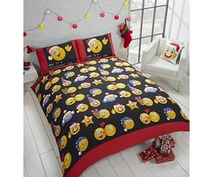 Rapport Christmas Faces - Juego de Funda de edredón y 2 Fundas de Almohada para Cama Doble, diseño de emoticonos de Navidad, Multicolor