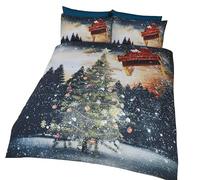 Rapport Home Funda de edredón y 2 Fundas de almohadajuego de Ropa de Cama, Multicolor, King Size, Modelo Árbol de Navidad y Trineo de Papa Noél