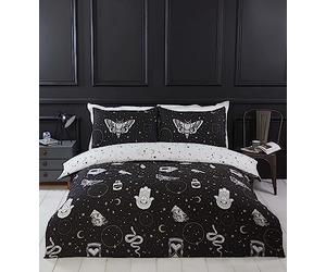 Rapport Home Gothic Magic - Juego de Funda de edredón de Microfibra para Cama Individual, diseño de Halloween, Reversible, Color Negro