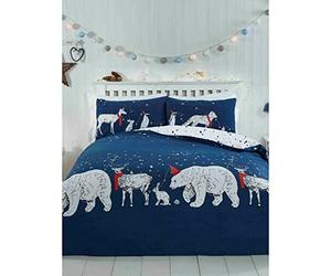 Rapport Home Juego de Cama Reversible de algodón con diseño de Oso Polar y Amigos, Color Azul Marino
