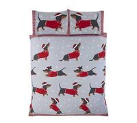 Rapport Home Juego de Funda de edredón Individual con diseño de Perro Salchicha a través de la Nieve, Algodón Polialgodón Poliéster, Rojo, Suelto