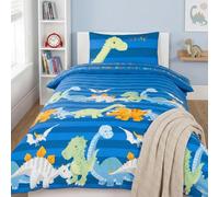 Rapport Home Juego de Funda de edredón Infantil de Dinosaurio, Ropa de Cama de polialgodón Azul para niños y niñas, diseño Divertido de Dinosaurio, edredón de 120 x 150 cm y Funda de Almohada de 40 x