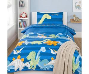 Rapport Home Juego de Funda de edredón Infantil de Dinosaurio, Ropa de Cama de polialgodón Azul para niños y niñas, diseño Divertido de Dinosaurio, edredón de 120 x 150 cm y Funda de Almohada de 40 x