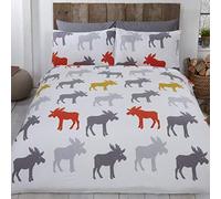 Rapport Home Juego de Funda nórdica de Franela de algodón Cepillado 100% para Cama de Matrimonio, Color Ocre y Alce