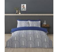 Rapport Home Juego de Funda nórdica para Cama de Matrimonio, Ropa de Cama de 3 Piezas de polialgodón diseño geométrico de Arcos Azules y Blancos, Tela Minimalista Que no Necesita