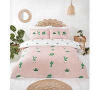 Rapport Home Juego de Ropa de Cama Individual de Microfibra, Reversible, diseño de Cactus, Color Rosa Pastel