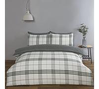 Rapport Home Juego de Ropa de Cama Reversible Gris a Cuadros - Juego de Cama Doble de 180 Hilos