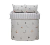 Rapport Home Purrfect - Juego de Cama de Microfibra Reversible de 180 Hilos, diseño de Gatos, Color Gris