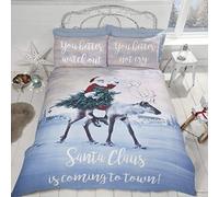 Rapport Home Rapport Father Christmas & Rudolph - Juego de Funda de edredón (polialgodón), Color Blanco, tamaño King