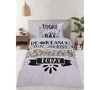 Rapport Home Rapport Today is The Day - Juego de Funda de edredón para Cama Individual, Color Negro y Blanco y Dorado, polialgodón