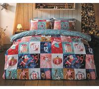 Rapport Juego de Funda de edredón de Microfibra Reversible con Calendario de Adviento navideño, para Cama Individual, Multicolor