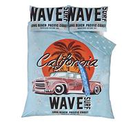 Rapport - Juego de Funda de edredón y Funda de Almohada para Cama de Matrimonio, diseño Retro de California Surf Board en una Playa con Palmera y Coche Vintage, Color Azul