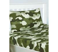 Rapport - Juego de sábana bajera doble ajustable y funda de almohada con estampado militar de camuflaje, sábana bajera doble ajustable de 190 cm x 137 cm y funda de almohada de 50 x 75 cm