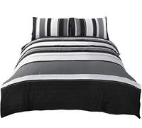 Rapport Striped Grey King Quilt Funda nórdica y 2 Juego de cama con funda de almohada Adultos Adolescentes, algodón y poliéster
