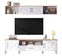 RAPRAP 180Cm TV Wohnwand-Set Mit 4 Schränke Und 1 Schublade, TV-Lowboard + Hängende Vitrine, TV-Schrank Set, TV Bis 80', Weiß