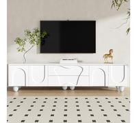 RAPRAP Mueble de TV Lowboard 180 cm con cajones y 2 puertas, un mueble de TV minimalista y elegante, mesa de televisión, mueble de televisión para una sala de estar con estilo,blanca