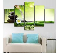 RAPSANI 5 piezas de lienzo de arte de pared,5 piezas lienzo Spa Zen de piedra de bambú de flores,Cuadros Decoracion Salon 5 Piezas Cuadro Moderno XXL,5 Piezas Cuadro sobre Lienzo 150x80cm