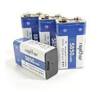 rapthor Batería de litio recargable de 9 V, 650 mAh, 5850 mWh, 9 V, paquete de 4 unidades, carga rápida USB-C, para detectores de humo, detector de CO, detector de incendios, multímetro y electrónica