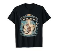 Rapto de Gatos y ovnis en el Espacio Extraterrestre Camiseta gráfica económica, Hombre, Negro, L