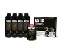 Raptor Pintura Protectora Kit de 4 Botellas, 3,79 litros (Incluido el endurecedor), Negro con una Pistola Profesional Raptor de Boquilla Variable