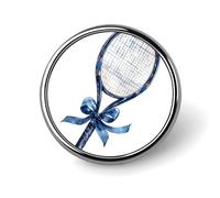Raqueta de tenis con lazos azul marino, broche redondo para hombres y mujeres, insignia, cuello, vestido, chaqueta, mochila, accesorios
