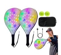 Raqueta de tenis para mujer, juego de paleta de playa con USB brillante, accesorios deportivos con 2 pelotas para adultos, jóvenes, entrenamiento diario, deportes al aire libre, viajes