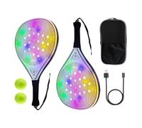 Raqueta de tenis para principiantes, juego de remo de playa con USB brillante, accesorios deportivos de fibra de carbono con 2 pelotas para adultos y niños, entrenamiento diario, viajes