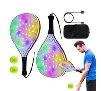 Raqueta de Tenis Principiante - Juego De Pádel Playa Luminosa USB,Raquetas de Fibra De Carbono Incluye 2 Bolas para Entrenamiento Diario Y Viaje Deportes Exteriores