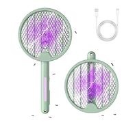 Raqueta Matamosquitos Plegable Eléctrica con Modo Automático UV. Raqueta Eléctrica Antimosquitos con Descarga de 3000v con Batería 1200mah. Modo Inteligente Protege Habitación mientras Duermes.