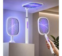 Raqueta Mosquitos Eléctrica Recargable USB-C (Pack de 2), 5000V Matamoscas Eléctrico 2 en 1 con Luz Nocturna, Cabezal Plegable 180° y Mango Telescópico 61-72 cm, 2000mAh, Mata Mosquitos para Interior