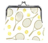 Raquetas de tenis retro personalizadas para mujer, bonitas, cartera de piel con hebilla de beso y cambio para niñas, Raquetas de tenis retro amarillas, UNITALLA, Classic, Raquetas de tenis retro