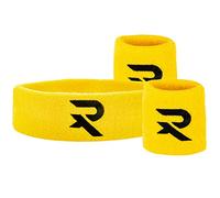 Raquex Juego de Pulseras y Diademas, 2 Bandas de muñeca, 1 Banda para la Cabeza. Ajuste cómodo, algodón, Bandas elásticas para el Sudor para Deportes (Amarillo)