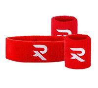 Raquex Juego de Pulseras y Diademas, 2 Bandas de muñeca, 1 Banda para la Cabeza. Ajuste cómodo, algodón, Bandas elásticas para el Sudor para Deportes (Rojo)
