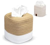 Rarapop Elegante funda para caja de pañuelos de algodón, un hermoso soporte cubre al instante tus cajas cuadradas de pañuelos, la cubierta perfecta para tu baño y hogar (blanco yute)