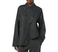 rare/self Camisa de Algodón para Todos los Géneros con Cuello Abotonado y a Parches, Negro Apagado, 6