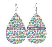 RareAwareness Day - Pendientes colgantes de piel sintética con forma de lágrima ligera para mujer