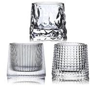 RareCi Vasos de whisky de cristal de fondo plano, juego de 3 vasos escoceses de primera calidad de 10 onzas, vasos antiguos, rocas inferiores gruesas con peso para beber bourbon, escocés, cócteles