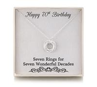 RareLove Regalos de 70 cumpleaños para mujer, collar de plata de ley 925 con 7 anillos, joyería para abuela y mamá, siete anillos durante siete décadas, Plata de ley