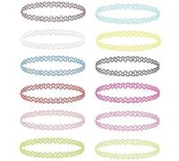 RAROUYI Juego de 12 collares de tatuajes 90s Accesorios 80s Estilo Vintage 2000s Joyas, Talla Única Mujer Adolescente Niña, Collar Elástico Multicolor para Mujeres, Adolescentes y Niños