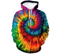 RASBCTK Sudadera con capucha psicodélico arcoíris teñido anudado para hombres y mujeres, sudadera unisex con estampado 3D y bolsillos, color2, Large