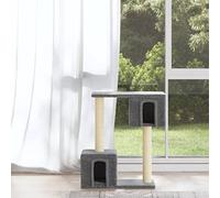 Rascador con columnas rascadoras de sisal en gris claro de 60 cm de altura, árbol de escalada con cuerdas de sisal, postes para rascar, acogedora casa escondida y cómodas plataformas de felpa para