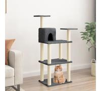 Rascador con columnas rascadoras de sisal, gris oscuro, 118,5 cm, para gatos, para rascar, escalar y descansar con acogedor escondite y cómodo asiento de felpa, juguete para gatos