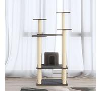 Rascador con pilares rascadores de sisal, gris oscuro, 110 cm, para gatos para escalar y descansar, con acogedor escondite y asiento de felpa